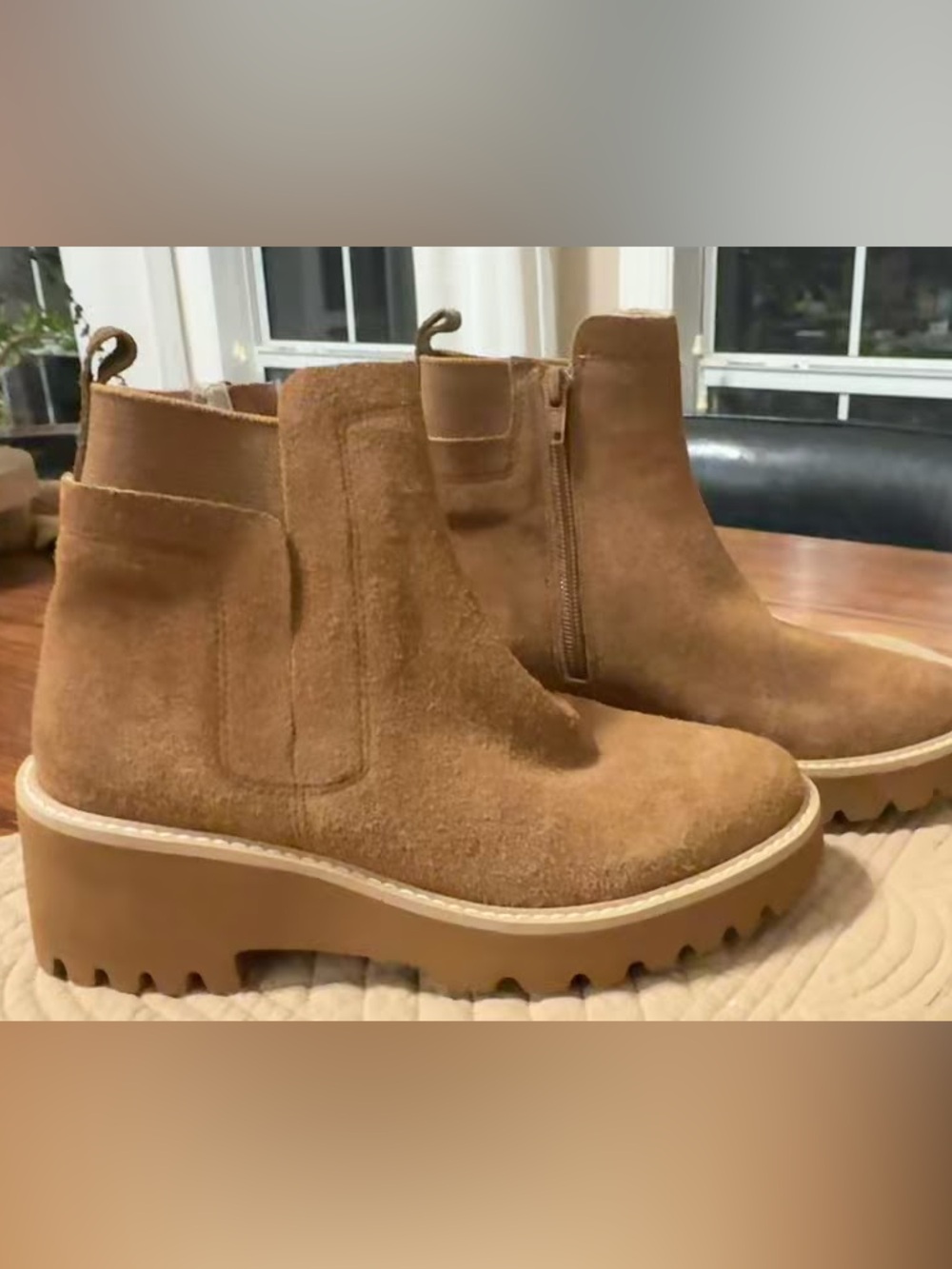 Suede Lug Sole Ankle Boots - Chestnut